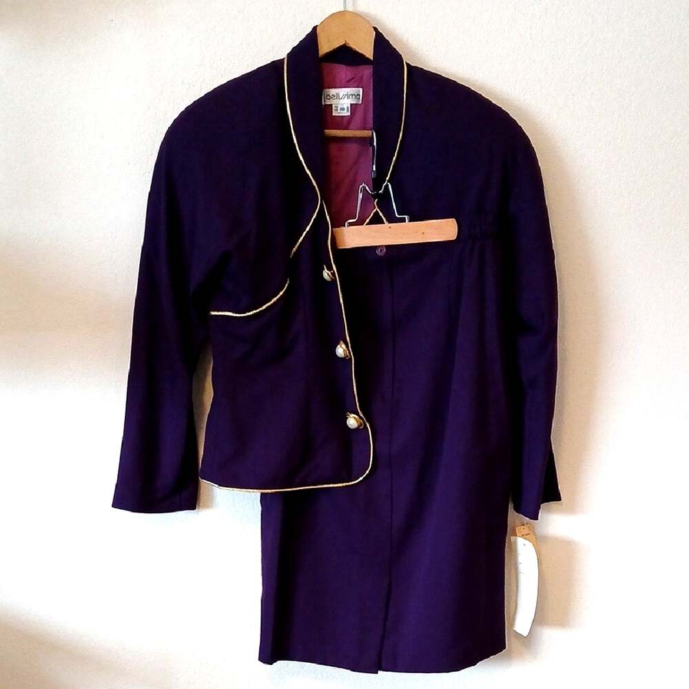 Vintage Bellissima Royal Purple 80s Skirt Suit Deadstock